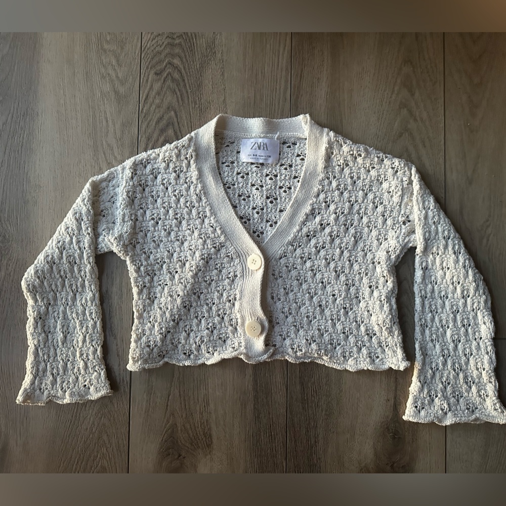 Zara White Textured Cardigan Sweater